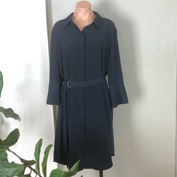 The Limited Dresses & Skirts - The Limited 20W Solid Navy Shirt Dress with Belt